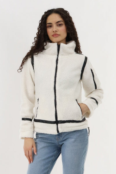 Canada Weather Gear Sherpa Contrast Lightweight Jacket - White - Womens Lightweight Jackets - Canada Weather Gear