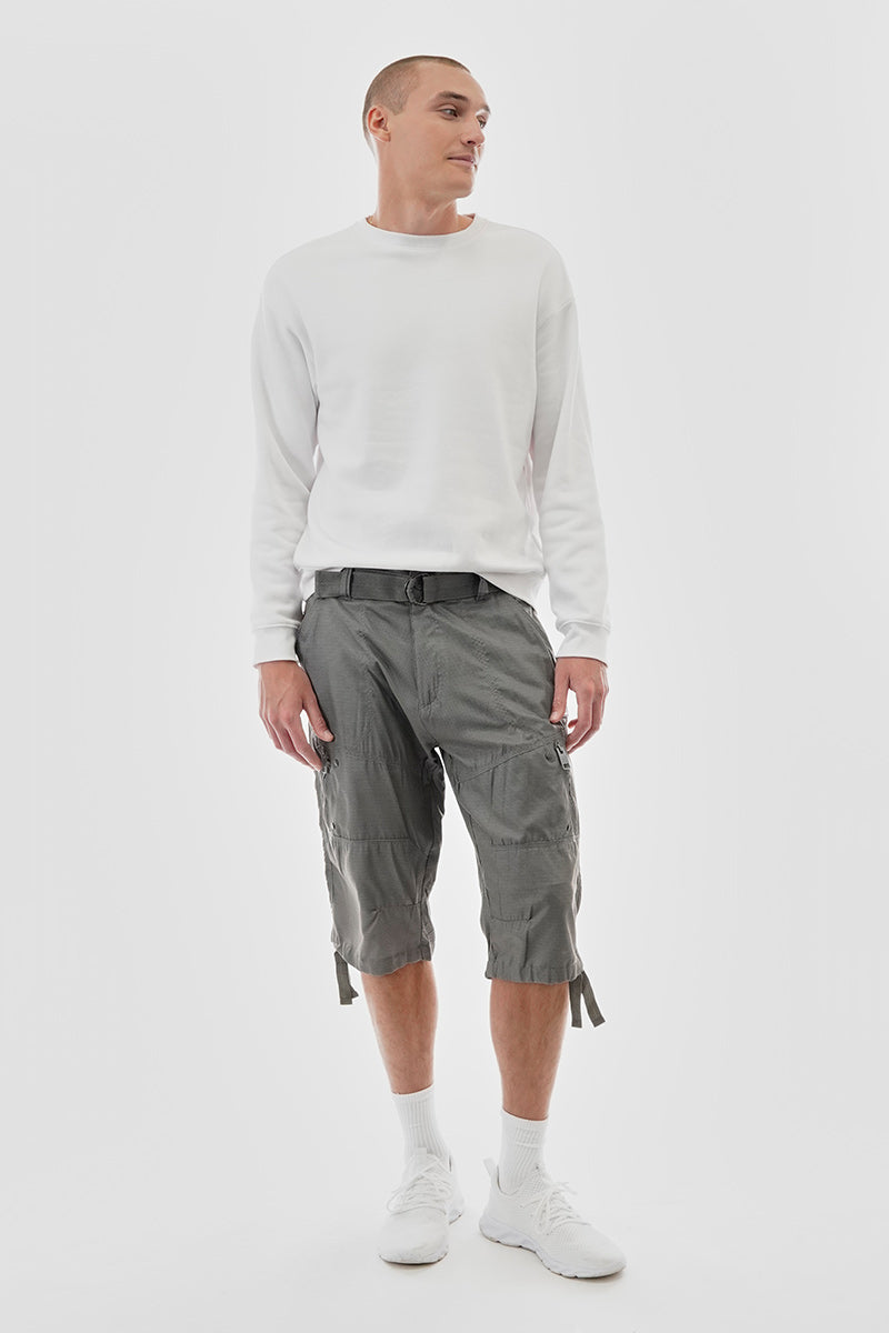 Essentials Super Triple Goose Striped Belted Cargo Shorts - Grey - Mens Shorts & Capris - Canada Weather Gear