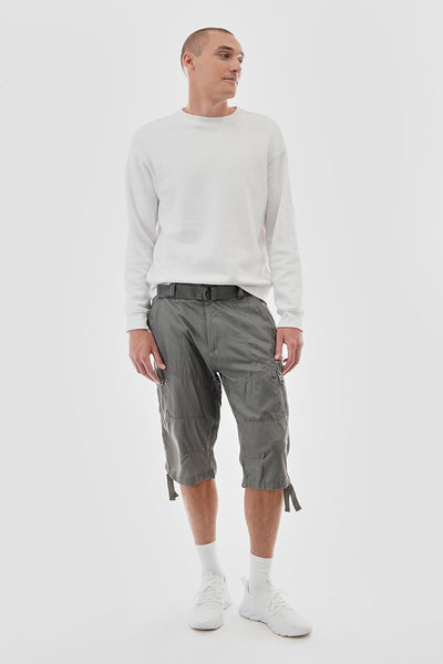 Essentials Super Triple Goose Striped Belted Cargo Shorts - Grey - Mens Shorts & Capris - Canada Weather Gear