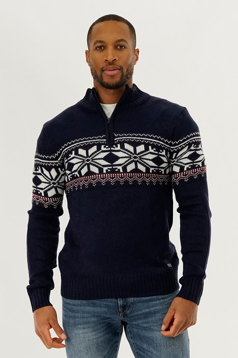 Canada Weather Gear 1/4 Zip Printed Pullover Sweater - Navy - Mens Pullover Sweaters - Canada Weather Gear