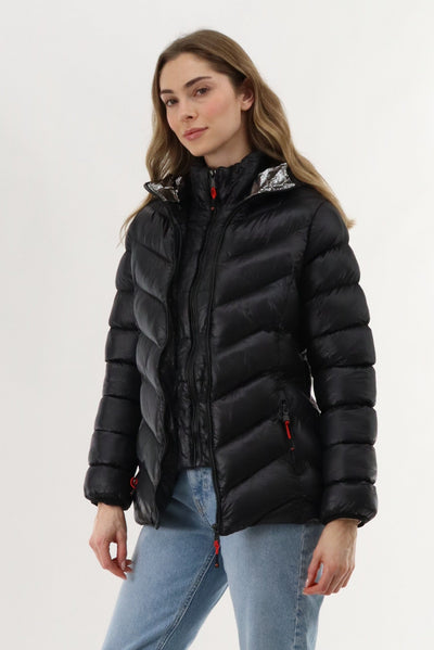 Canada Weather Gear Quilted Puffer Double Zip Bomber Jacket - Black - Womens Bomber Jackets - Canada Weather Gear