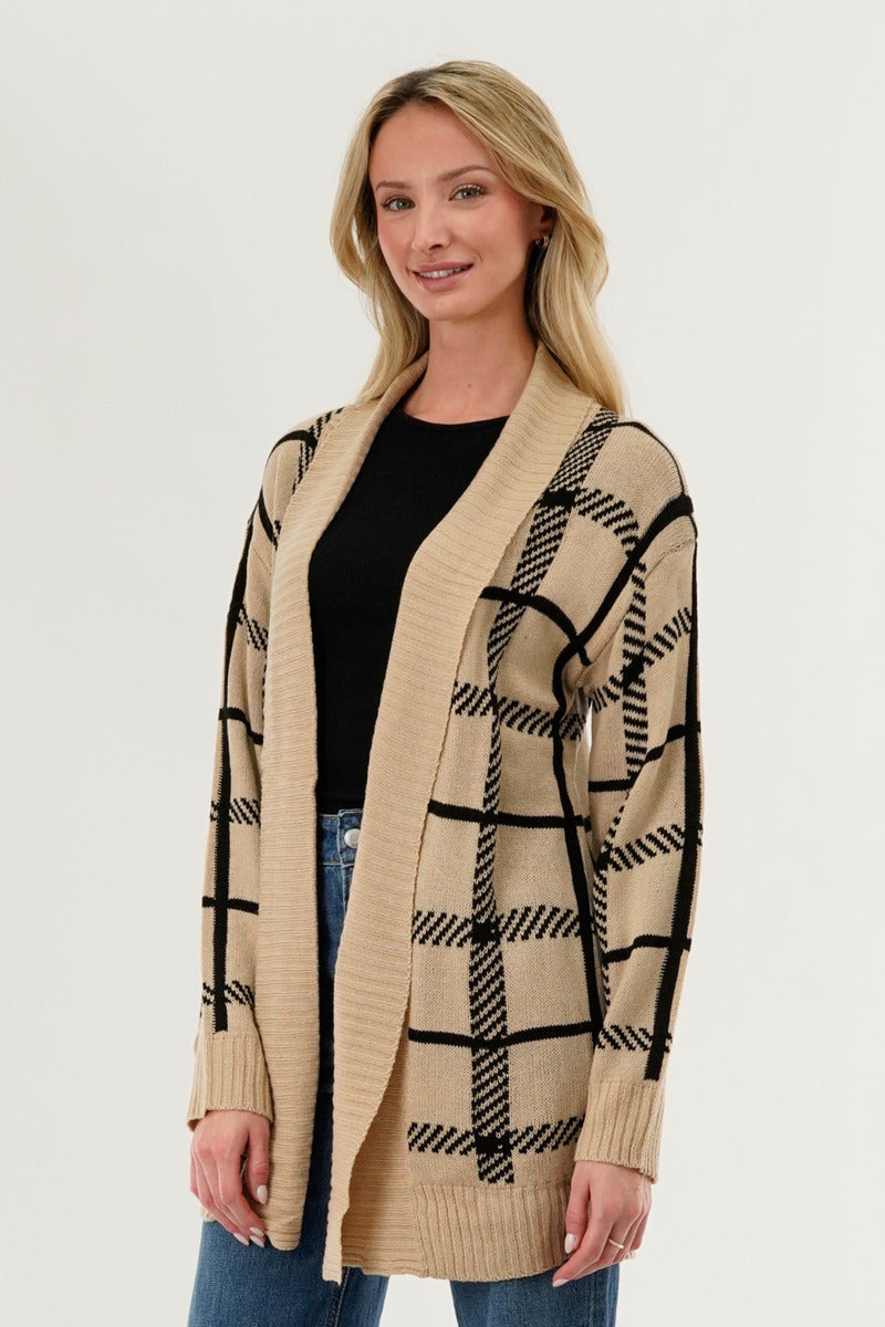 Canada Weather Gear Plaid Fold Over Wrap Cardigan - Beige - Womens Cardigans - Canada Weather Gear