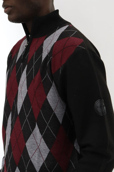 Canada Weather Gear 1/4 Zip Argyle Pullover Sweater - Burgundy - Mens Pullover Sweaters - Canada Weather Gear