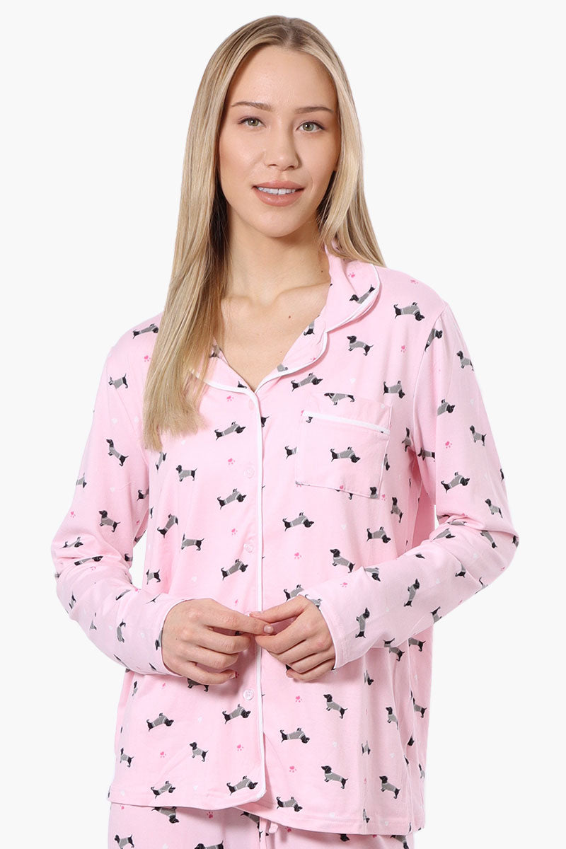 Canada Weather Gear Dachshund Pattern Button Down Pajama Top - Pink - Womens Pajamas - Canada Weather Gear