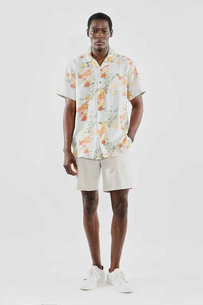 Super Triple Goose Vintage Floral Tiger Pattern Button Up Casual Shirt - Mint - Mens Casual Shirts - Canada Weather Gear