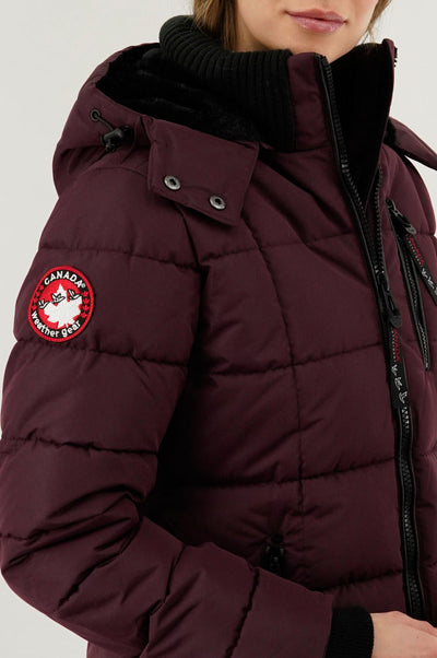Canada Weather Gear Square Quilted Parka Jacket - Burgundy