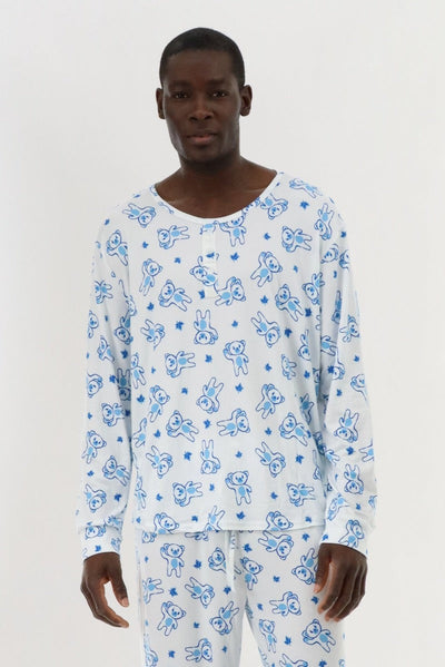 Canada Weather Gear Long Sleeve Teddy Bear Pajama Top - White - Mens Pajamas - Canada Weather Gear