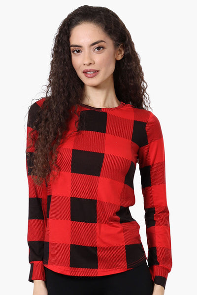 Canada Weather Gear Plaid Crewneck Pajama Top - Red - Womens Pajamas - Canada Weather Gear