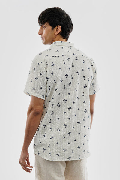 Canada Weather Gear Vintage Striped Palm Tree Pattern Button Up Casual Shirt - Beige - Mens Casual Shirts - Canada Weather Gear