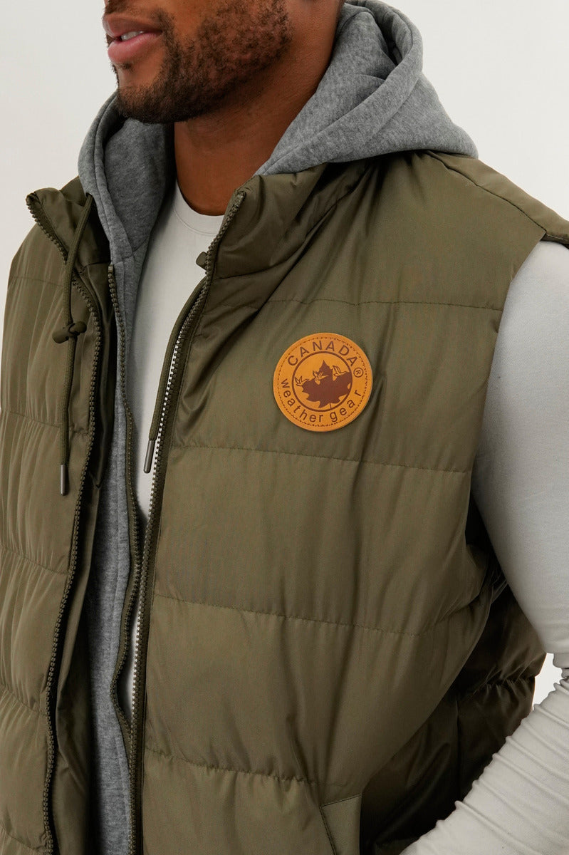 Canada Weather Gear Hooded Puffer Vest - Olive - Mens Vests - Canada Weather Gear