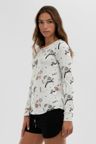 Canada Weather Gear Sloth Print Henley Pajama Top - Grey