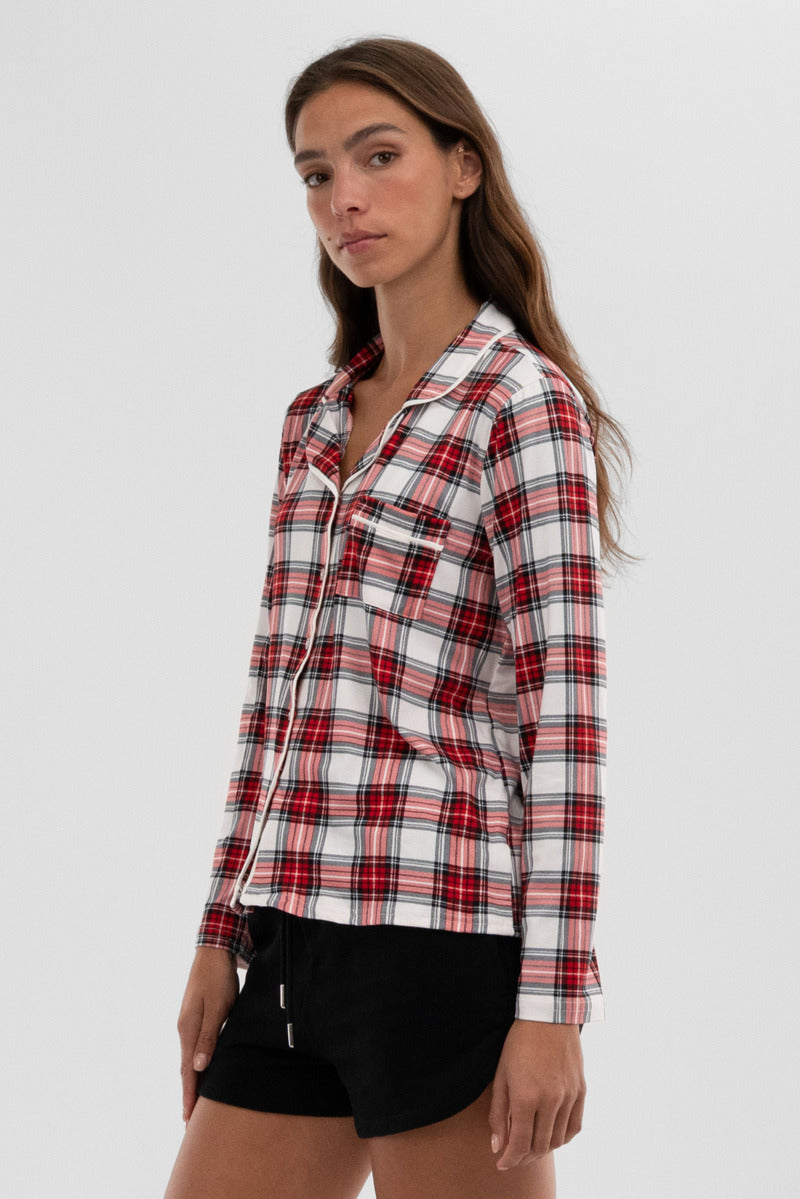 Canada Weather Gear Plaid Button Down Pajama Top - White - Womens Pajamas - Canada Weather Gear