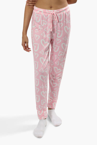 Cuddly Canuckies Heart Print Pajama Pants - Pink - Womens Pajamas - Canada Weather Gear