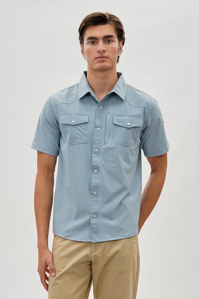 Canada Weather Gear Short Sleeve Snap Button Casual Shirt - Blue - Mens Casual Shirts - Canada Weather Gear