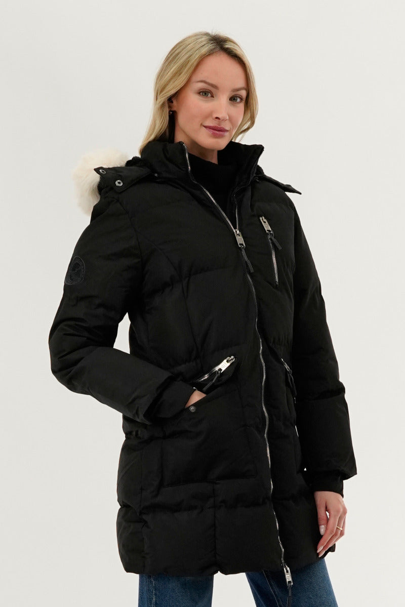 Canada Weather Gear Faux Fur Lined Hood Parka Jacket - Black - Womens Parka Jackets - Canada Weather Gear