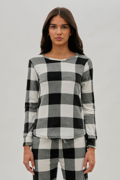 Canada Weather Gear Plaid Print Crewneck Pajama Top - White - Womens Pajamas - Fairweather