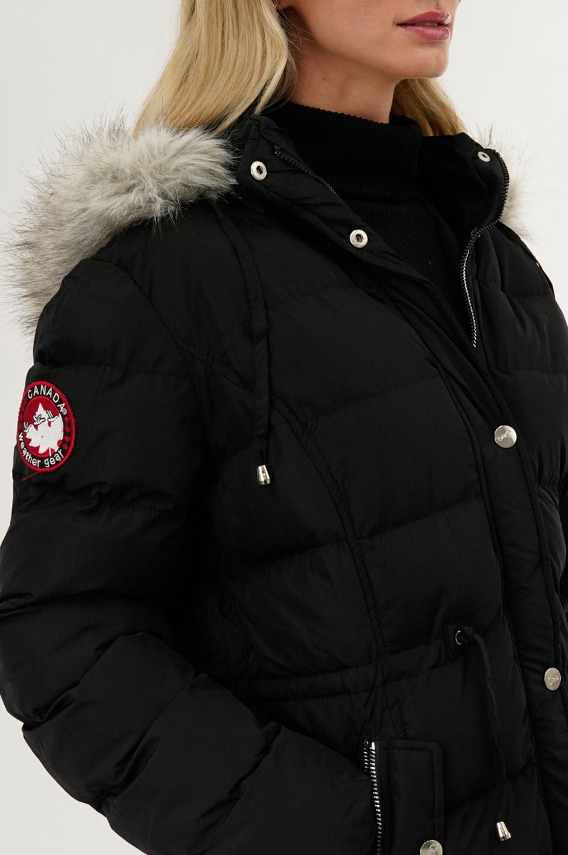 Canada Weather Gear Tie Waist Puffer Parka Jacket - Black - Womens Parka Jackets - Canada Weather Gear