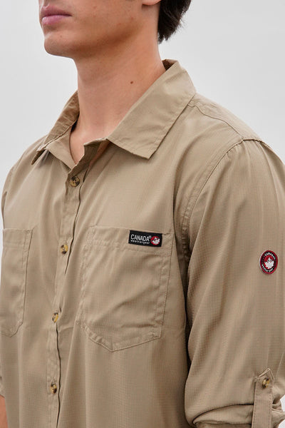 Canada Weather Gear Utility Ripstop Casual Shirt - Beige - Mens Casual Shirts - Canada Weather Gear