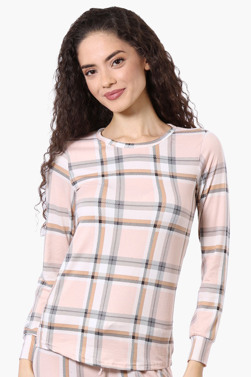 Canada Weather Gear Plaid Crewneck Pajama Top - Blush - Womens Pajamas - Canada Weather Gear