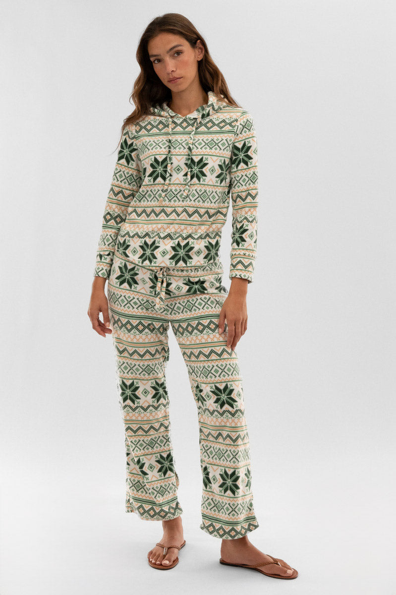 Canada Weather Gear Festive Print Hooded Pajama Top - White - Womens Pajamas - Canada Weather Gear