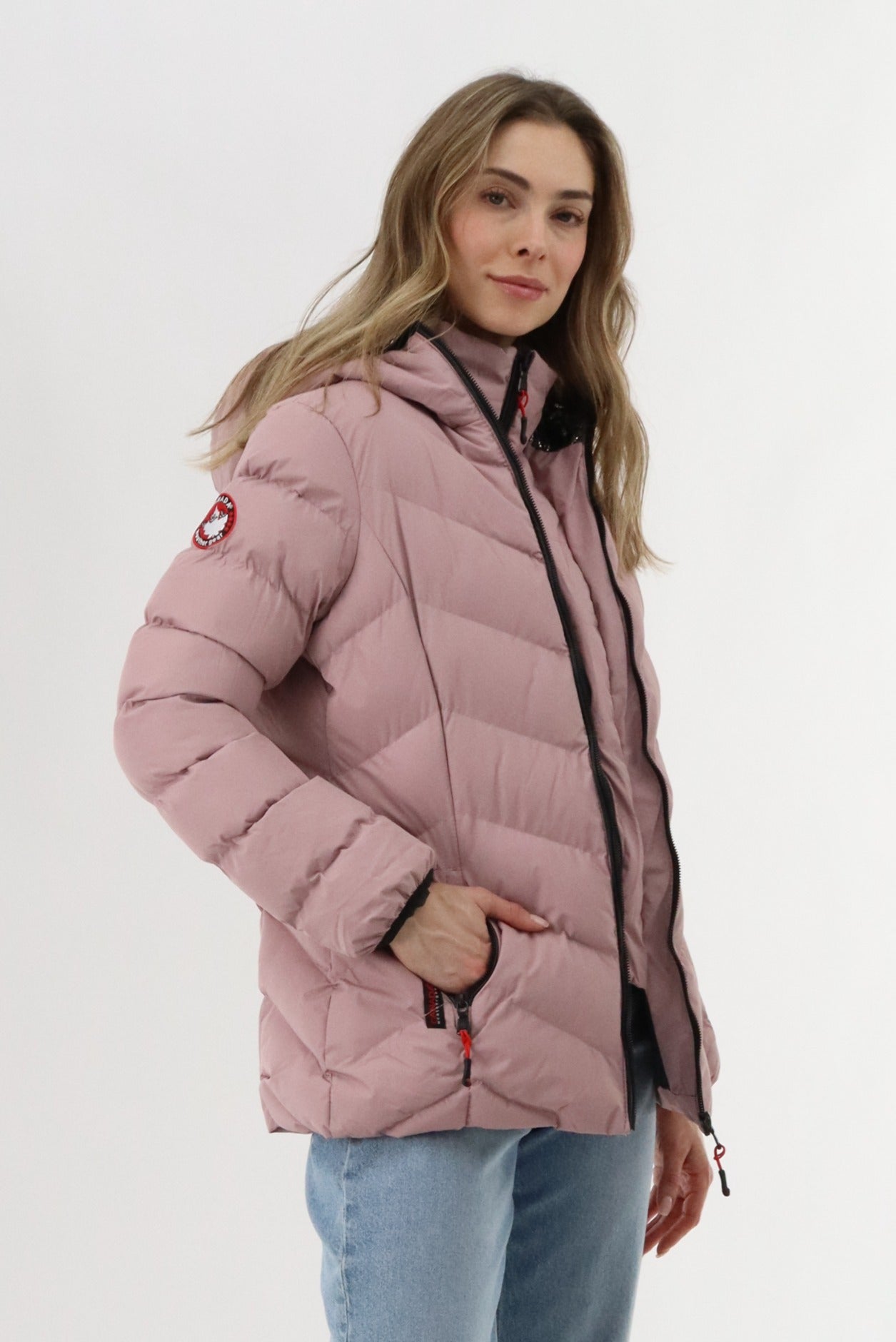 Canada Weather Gear Quilted Puffer Double Zip Bomber Jacket - Blush - Womens Bomber Jackets - Canada Weather Gear