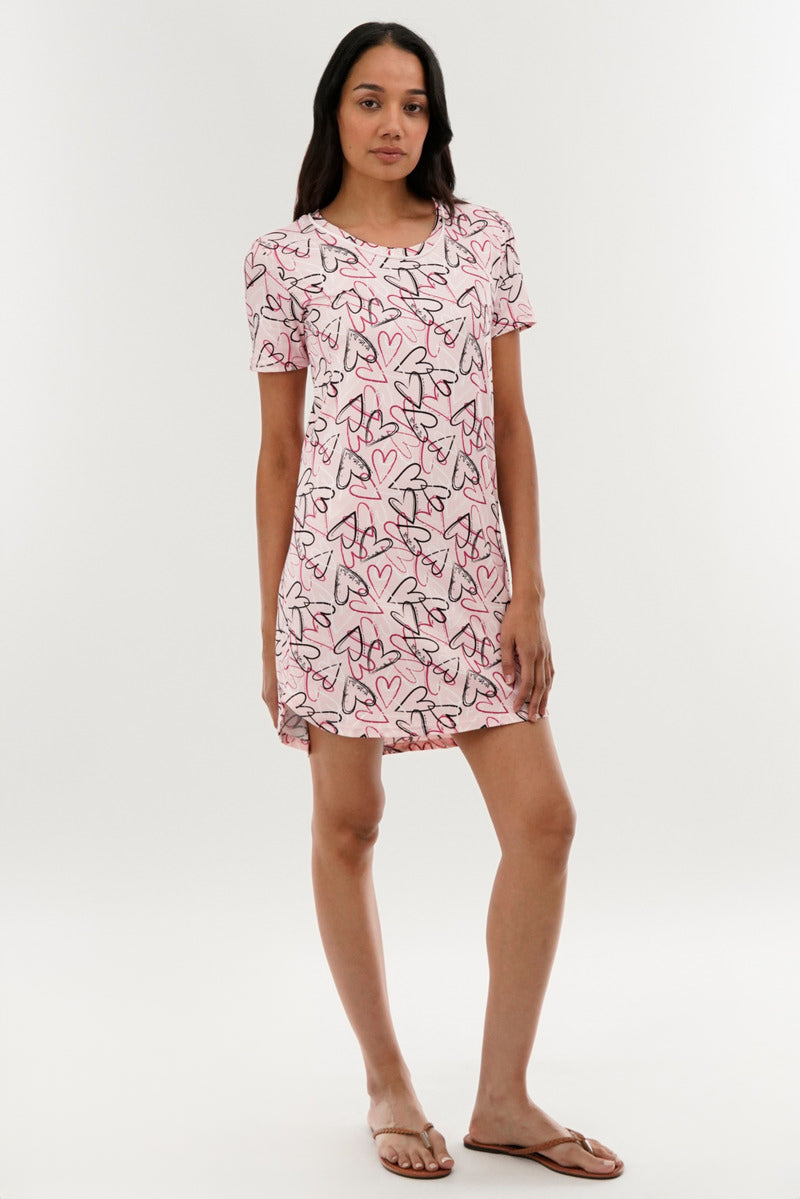 Canada Weather Gear Heart Pattern Tunic Pajama Top - Pink - Womens Pajamas - Canada Weather Gear