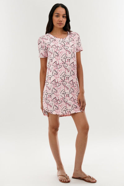 Canada Weather Gear Heart Pattern Tunic Pajama Top - Pink - Womens Pajamas - Canada Weather Gear