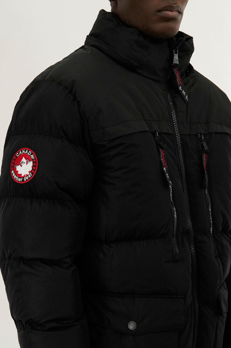 Canada Weather Gear Colour Block Puffer Bomber Jacket - Black - Mens Bomber Jackets - Canada Weather Gear