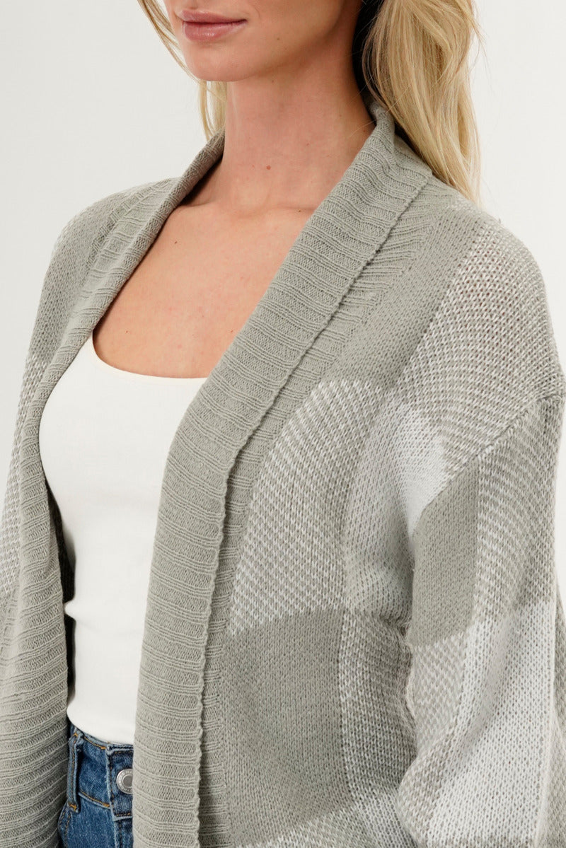 Canada Weather Gear Plaid Fold Over Wrap Cardigan - Grey - Womens Cardigans - Canada Weather Gear
