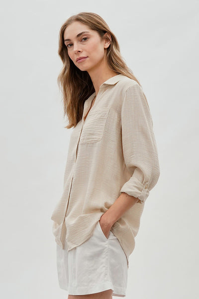 Super Triple Goose Vintage Textured Button Up Shirt - Beige - Womens Shirts & Blouses - Canada Weather Gear