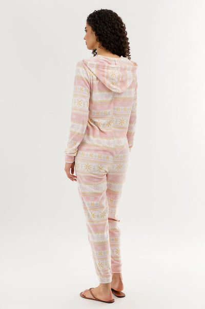 Canada Weather Gear Festive Print Fleece Onesie - Blush - Womens Onesies - Canada Weather Gear