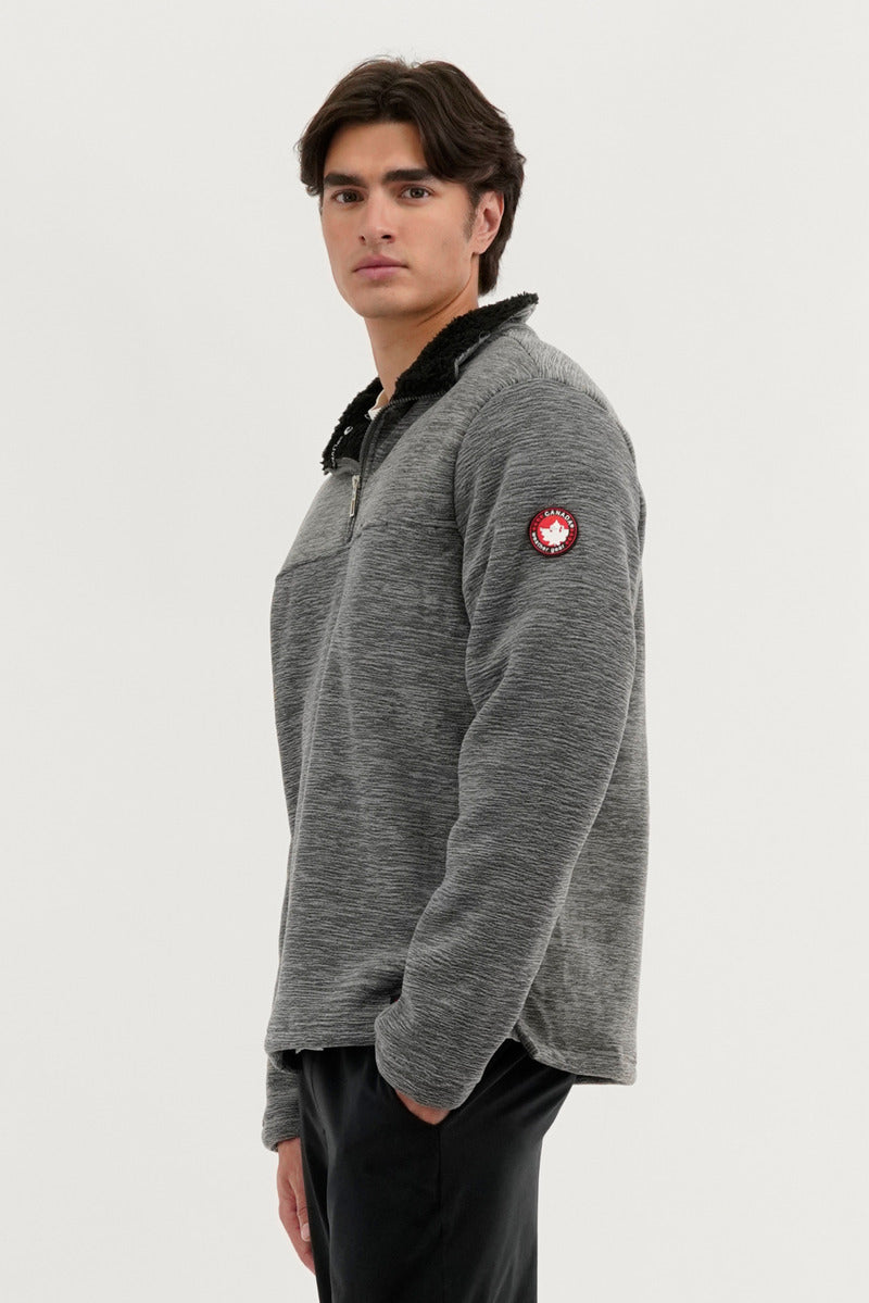 Canada Weather Gear Sherpa Lined 1/4 Zip Pullover Sweater - Grey - Mens Pullover Sweaters - Canada Weather Gear