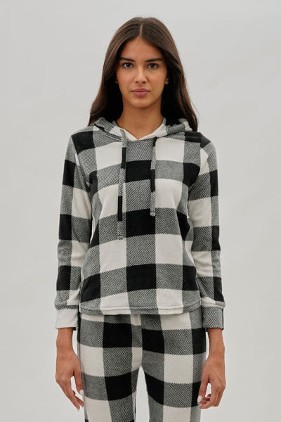 Canada Weather Gear Plaid Hooded Pajama Top - White - Womens Pajamas - Fairweather