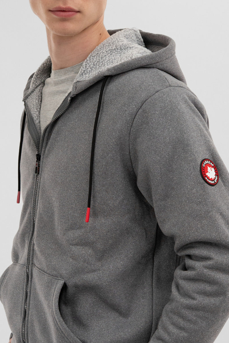 Fleece Lined Zip Up Hoodie - Grey