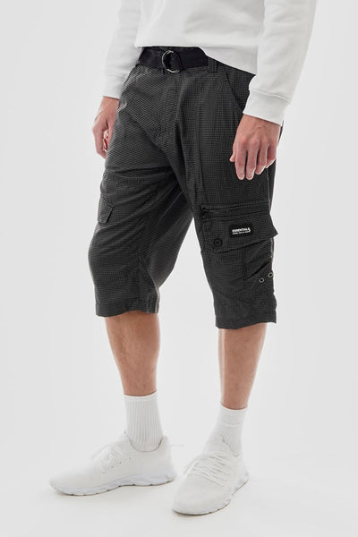 Essentials Super Triple Goose Grid Pattern Belted Cargo Shorts - Black - Mens Shorts & Capris - Canada Weather Gear
