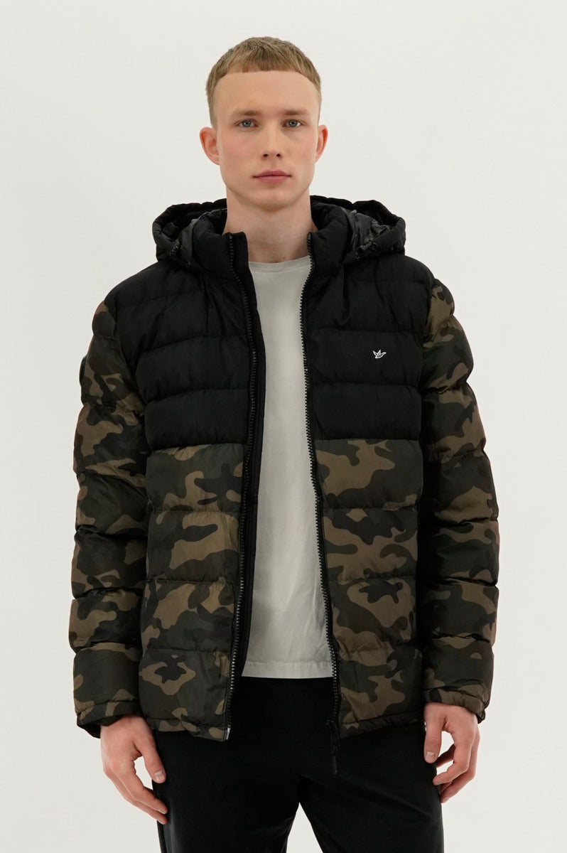 Super Triple Goose Camo Print Puffer Bomber Jacket - Olive - Mens Bomber Jackets - Canada Weather Gear