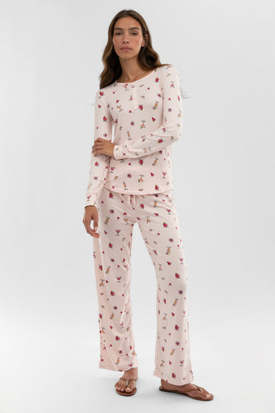 Canada Weather Gear Drink Print Wide Leg Pajama Pants - Blush - Womens Pajamas - Canada Weather Gear