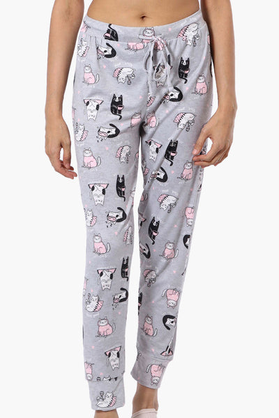 Canada Weather Gear Cat Pattern Tie Waist Pajama Bottoms - Grey - Womens Pajamas - Canada Weather Gear