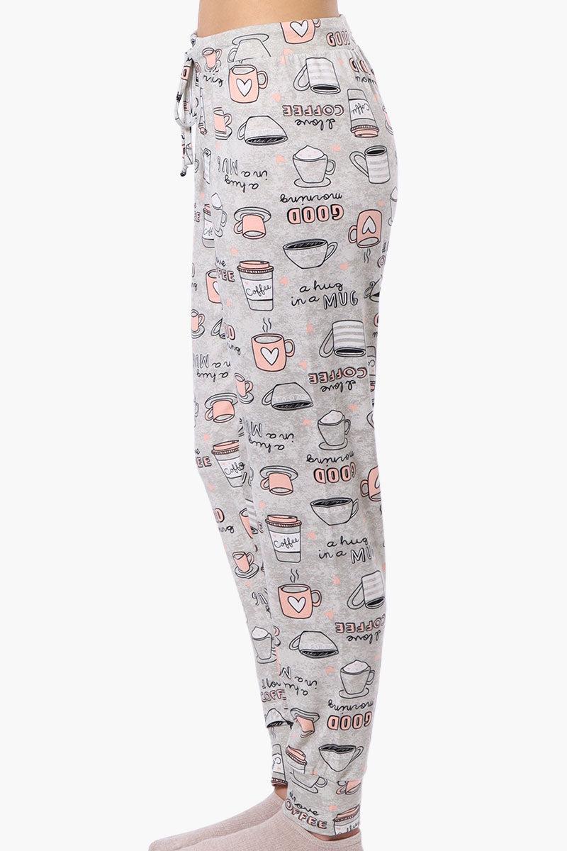 Canada Weather Gear Coffee Pattern Tie Waist Pajama Pants - White - Womens Pajamas - Canada Weather Gear