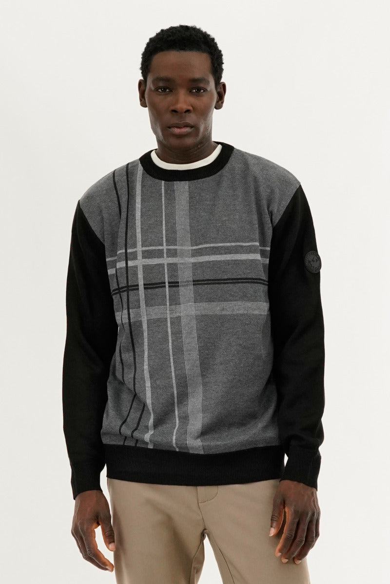 Canada Weather Gear Patterned Crewneck Pullover Sweater - Grey - Mens Pullover Sweaters - Canada Weather Gear