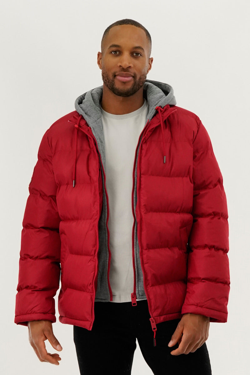 Canada Weather Gear Fleece Hood Puffer Bomber Jacket - Red - Mens Bomber Jackets - Canada Weather Gear