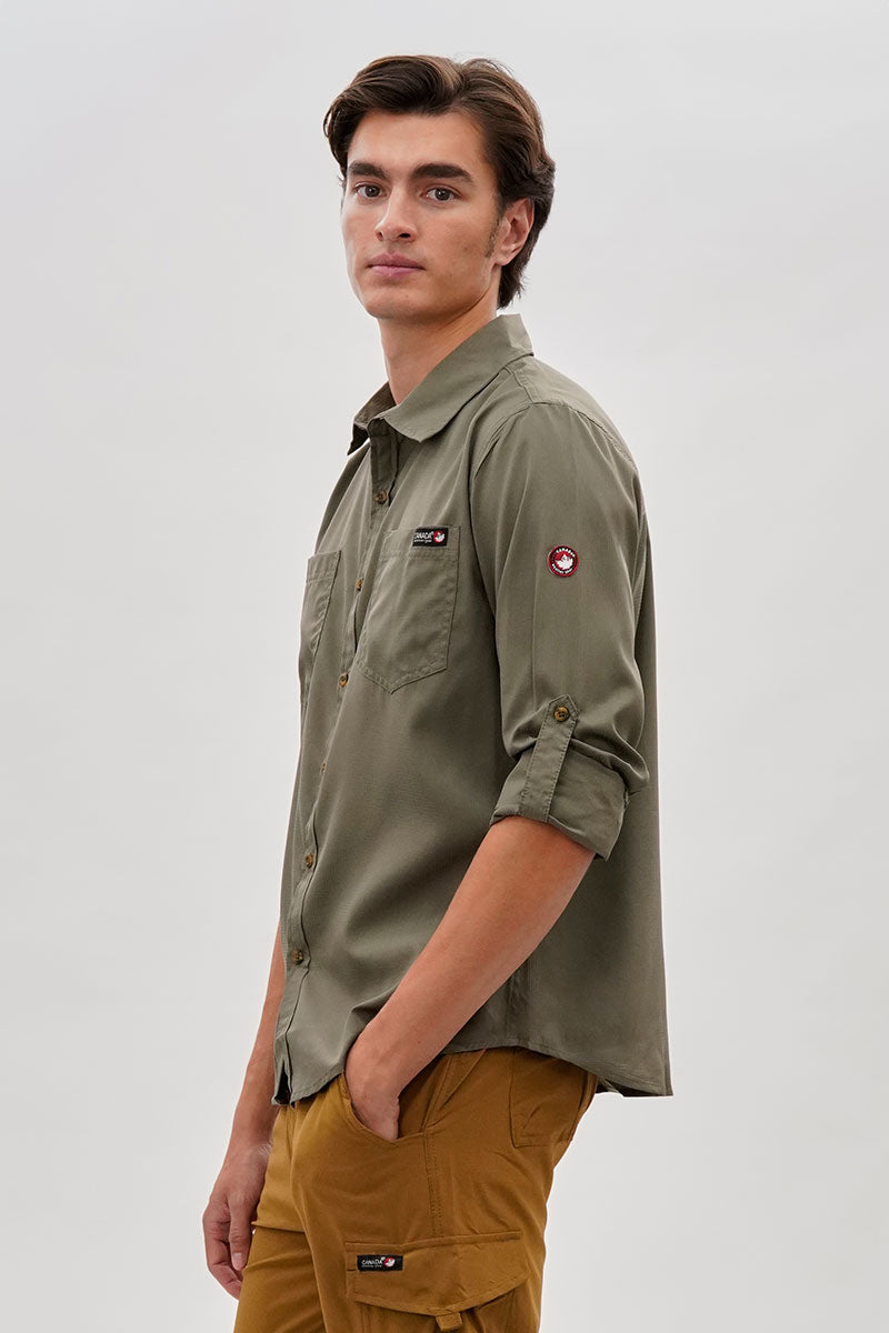 Canada Weather Gear Utility Ripstop Casual Shirt - Olive - Mens Casual Shirts - Canada Weather Gear