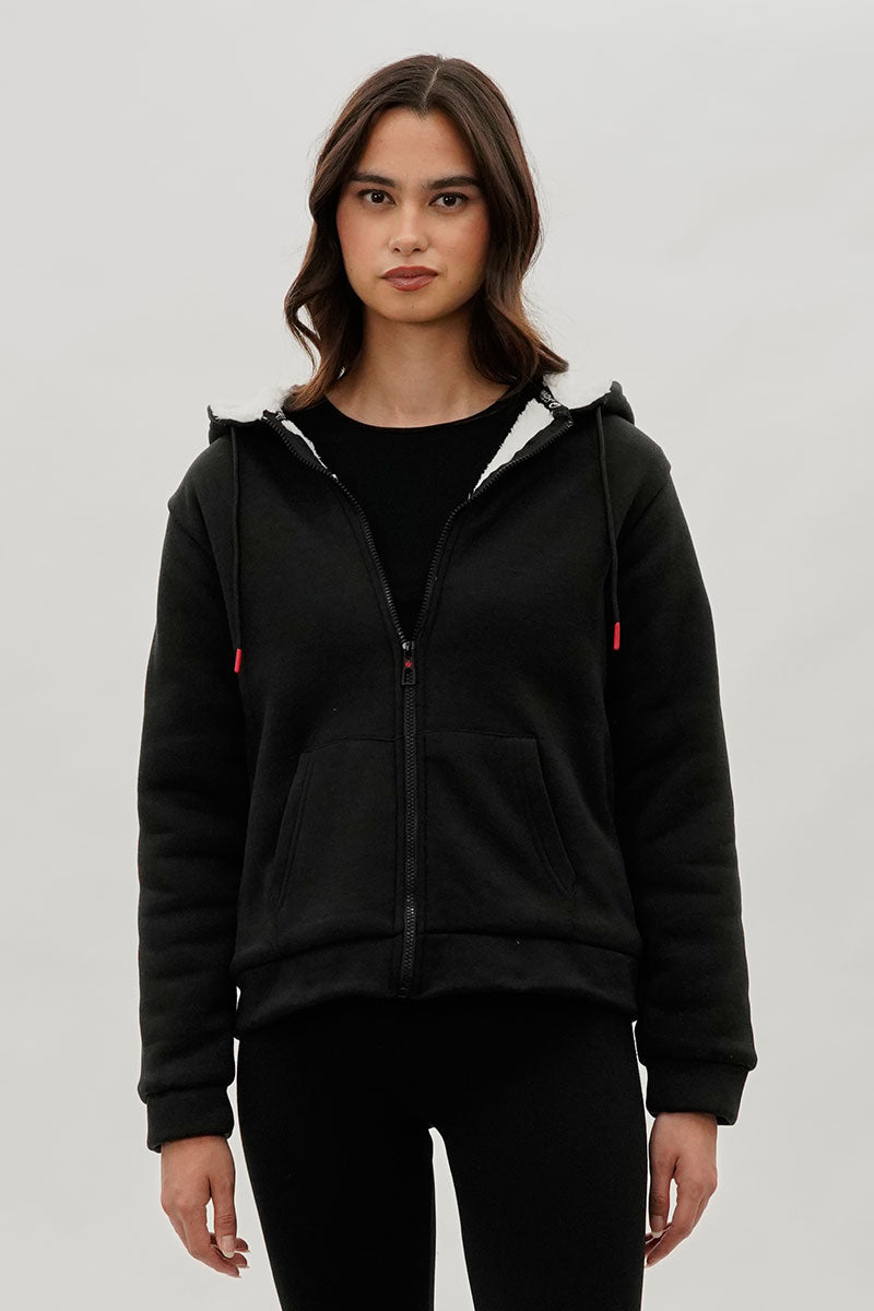 Canada Weather Gear Sherpa Lined Zip Up Lightweight Jacket - Black - Womens Lightweight Jackets - Canada Weather Gear