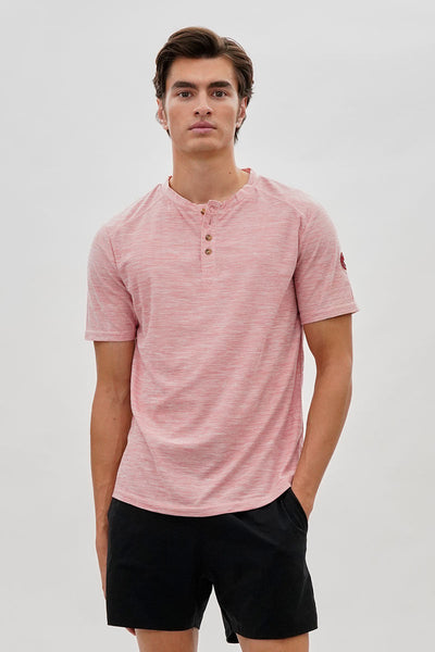 Canada Weather Gear Short Sleeve Henley Tee - Pink - Mens Tees & Tank Tops - Canada Weather Gear