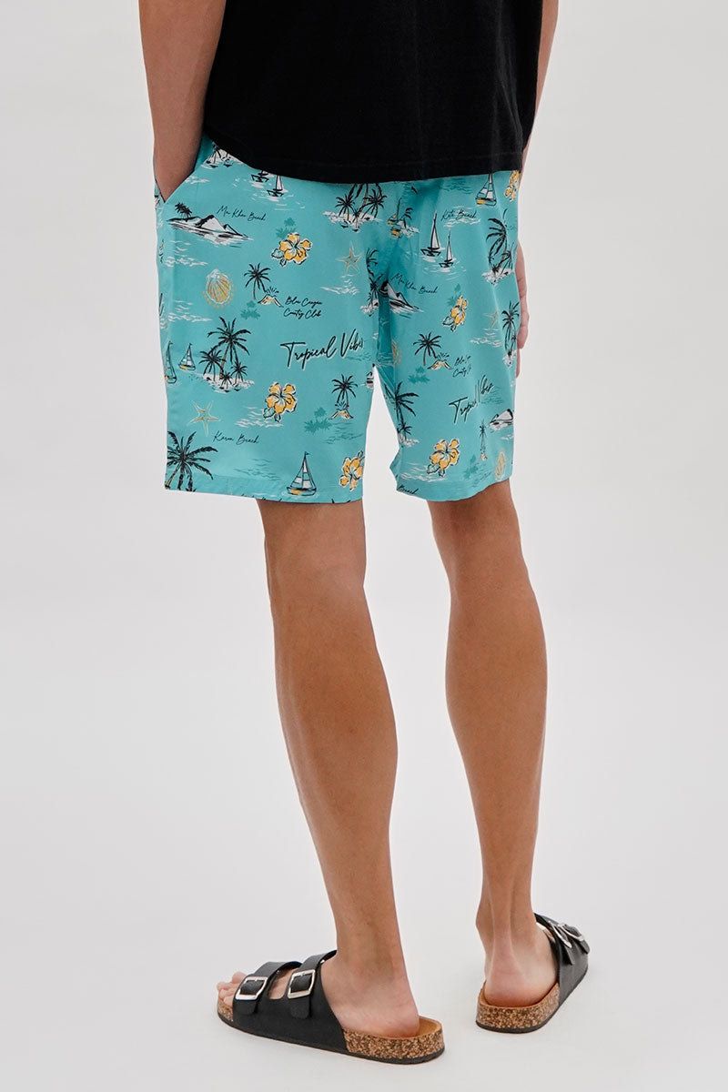 Canada Weather Gear Palm Tree Print Swim Shorts - Aqua - Mens Shorts & Capris - Canada Weather Gear