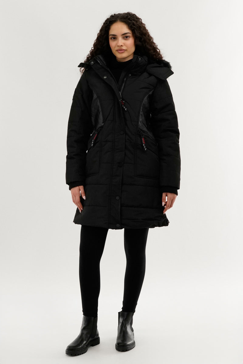 Canada Weather Gear Vegan Leather Insert Parka Jacket - Black - Womens Parka Jackets - Canada Weather Gear