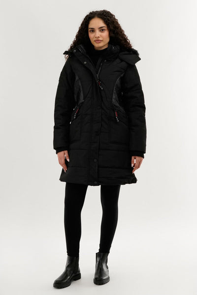 Canada Weather Gear Vegan Leather Insert Parka Jacket - Black - Womens Parka Jackets - Canada Weather Gear