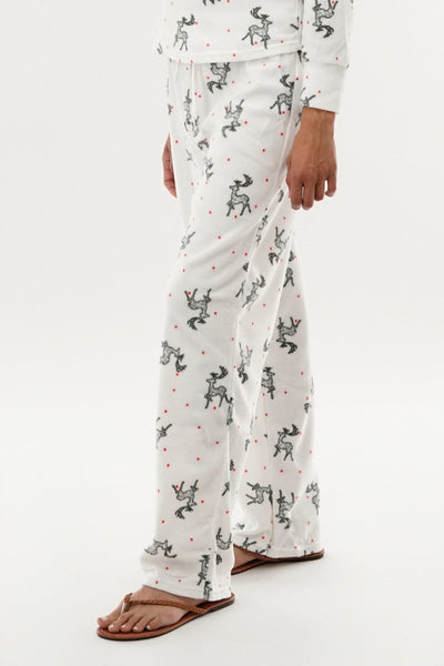 Canada Weather Gear Reindeer Print Wide Leg Pajama Pants - White - Womens Pajamas - Canada Weather Gear