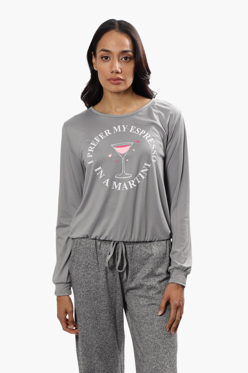 Cuddly Canuckies Martini Print Pajama Top - Grey - Womens Pajamas - Canada Weather Gear