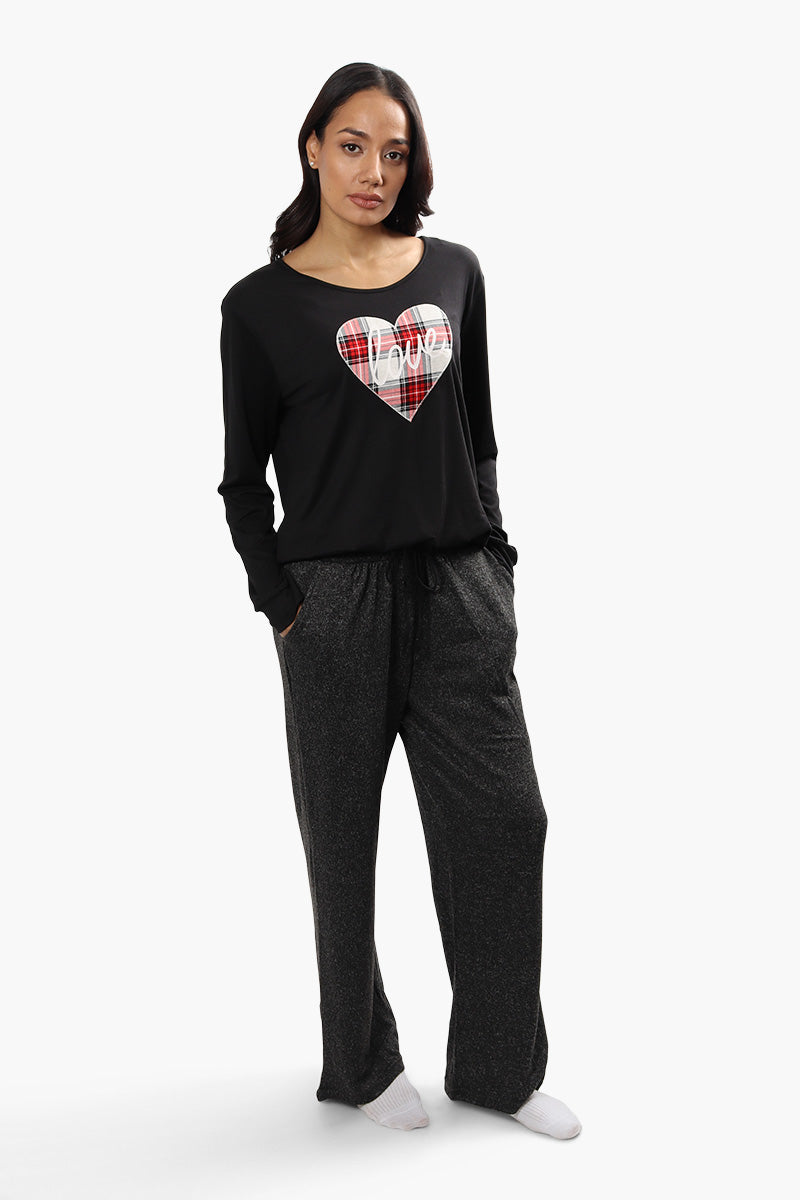 Cuddly Canuckies Plaid Love Print Pajama Top - Black - Womens Pajamas - Canada Weather Gear